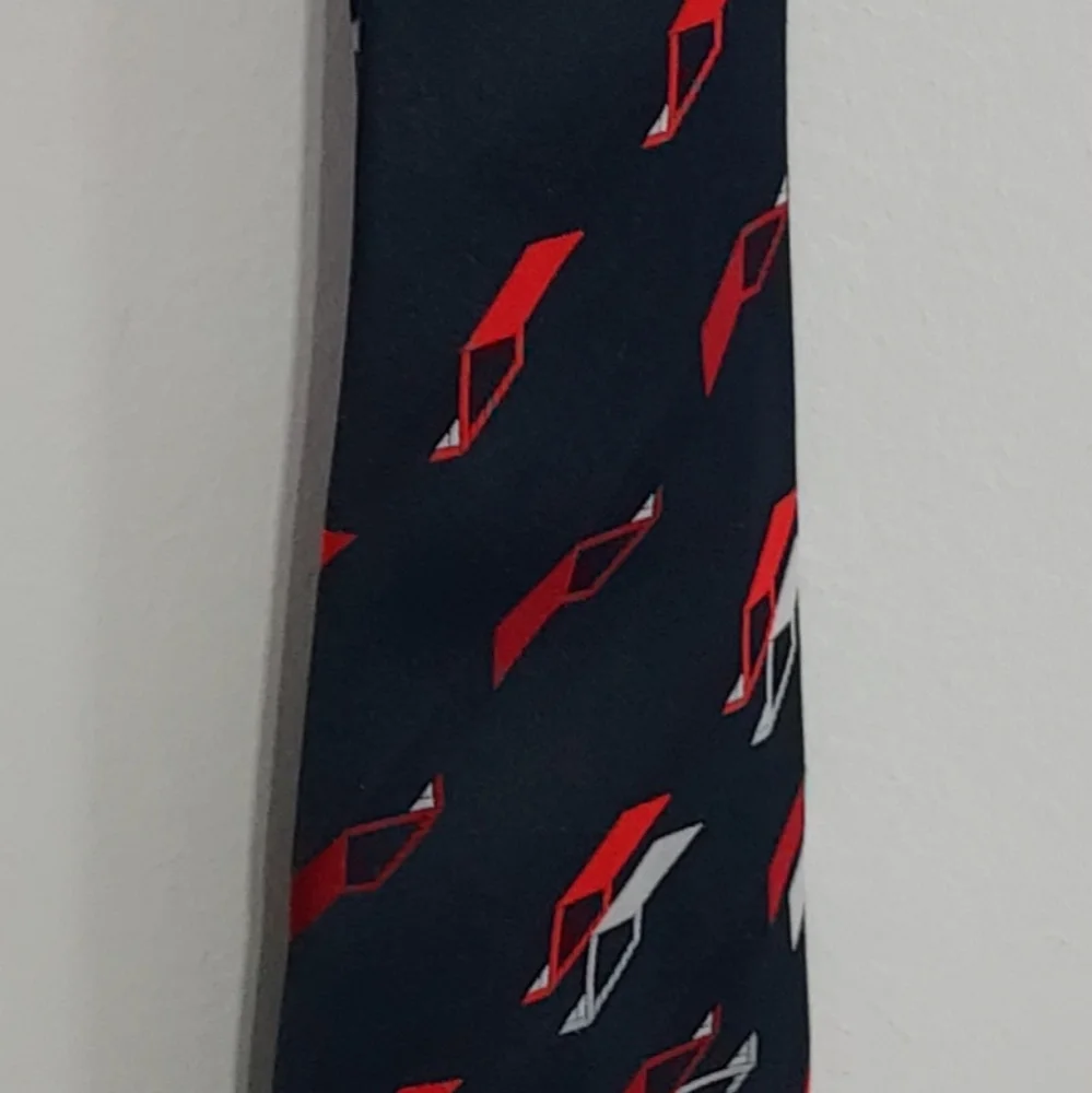 Vintage Jean Claude Vidal Tie 100% Silk Print Necktie Navy Red White Americana